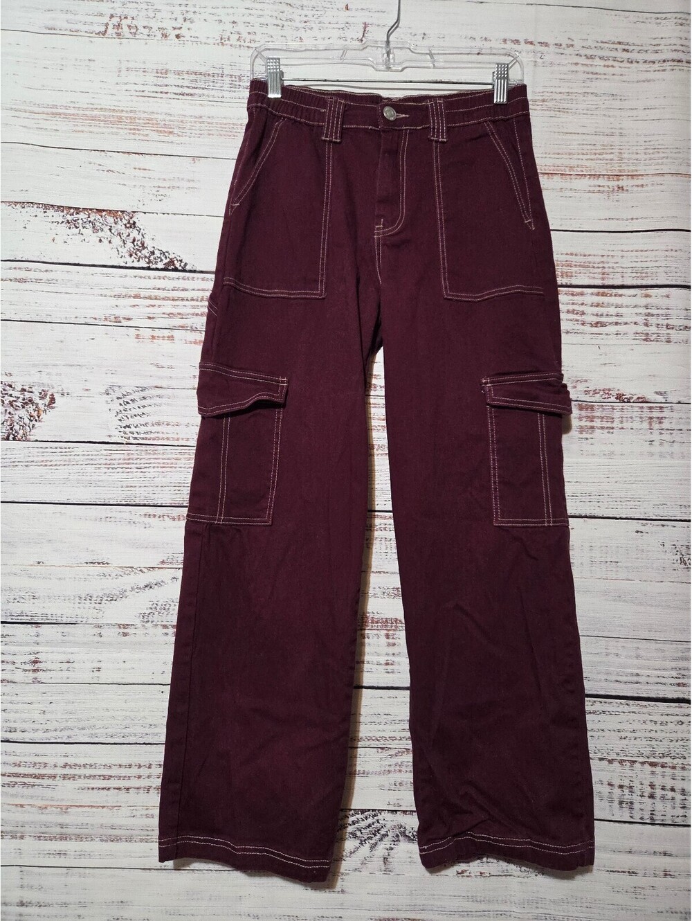 Almost Famous Medium Burgundy Cargo Pants with Contrast Stitching